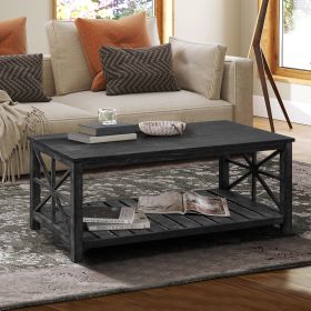 52''W Handcrafted Coffee Table In Front Of The Sofa Or Loveseat For Living Room(Antique Black Color)