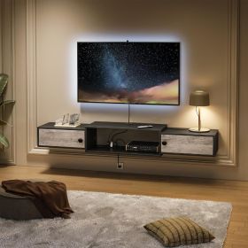 Floating TV Stand with Power Outlets 55", Modern Wall Mounted Media Console Shelf with Doors, Entertainment Center for Under