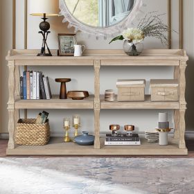 Console Table with 3-Tier Open Storage Spaces And Roman Column Effect Support Legs,Narrow Sofa Entry Table for Living Room