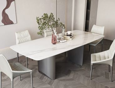 70.9 in Dining Table with Sintered Stone Table Top, Marble Dining Table Modern Kitchen Table for Living Room, Dining Room,Home and Office, White Table