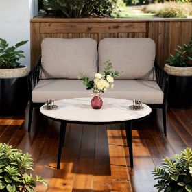 2PC Outdoor Aluminum Patio Furniture, Modern Loveseat Sofa Conversation/Chat Set