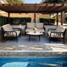 5PC Outdoor Aluminum Patio Furniture,Modern Chat Sofa Conversation Set