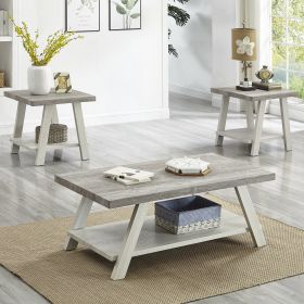 Athens Contemporary 3-Piece Wood Shelf Coffee Table Set in Weathered Gray and Beige