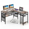 L-Shaped Computer Desk with Charging Station and Adjustable Shelf