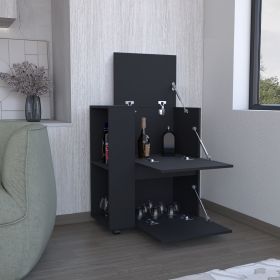 DEPOT E-SHOP Tully Bar Cart Two Pull-Down Door Cabinets and Two Open Shelves,Black