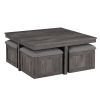 Moseberg 38" Rustic Wood Coffee Table with Storage Stools