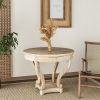 Curved Legs Farmhouse Style Small Size Round Dining Table End Table Side Table Coffee Table for Dinette, Kitchen, Dining Room or Living Room, Natural