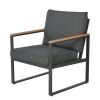Outdoor 4 Pieces Furniture Sets Modern Aluminum Patio Conversation Sets Sofa w Blue Cushion Faux Wood Grain Frame Coffee Table for Garden Courtyard Po
