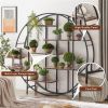 Round 5-Tier Metal Plant Stand bookcase storage rack, Indoor Living Room Terrace Garden Balcony Display Stand. Rustic Brown