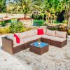 Nestl 7 Piece Patio Furniture Wicker Conversation Set, Brown/ Beige