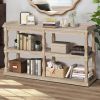Console Table with 3-Tier Open Storage Spaces And Roman Column Effect Support Legs,Narrow Sofa Entry Table for Living Room