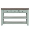 48'' Solid Pine Wood Top Console Table, Modern Entryway Sofa Side Table with 3 Storage Drawers and 2 Shelves. Easy to Assemble (Green+ Brown Top)