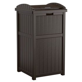 Suncast Trash Hideaway 33 Gallon Rectangular Garbage Trash Can Bin with Secure Latching Lid and Solid Bottom Panel (Color: Brown)
