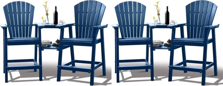 Tall Chairs Set of 2, Recycled Poly Balcony Chair with Double Connecting Tray Patio Stools Weather Resistant, Outdoor chair (Color: Navy blue)