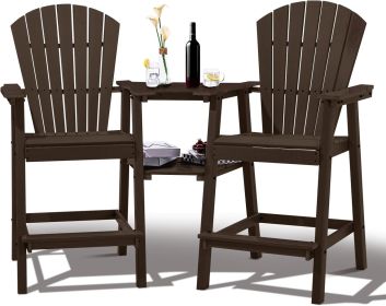 Tall Chairs Set of 2, Recycled Poly Balcony Chair with Double Connecting Tray Patio Stools Weather Resistant, Outdoor chair (Color: Brown)