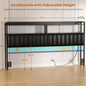 Aheaplus Headboard for Queen Size Bed Frame, Upholstered Headboards with Outlets, USB Ports and LED Light, Leather Head Board Wi (Color: King)