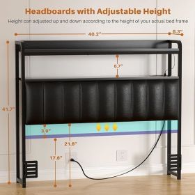 Aheaplus Headboard for Queen Size Bed Frame, Upholstered Headboards with Outlets, USB Ports and LED Light, Leather Head Board Wi (Color: Twin)