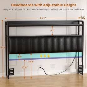 Aheaplus Headboard for Queen Size Bed Frame, Upholstered Headboards with Outlets, USB Ports and LED Light, Leather Head Board Wi (Color: Full)