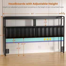 Aheaplus Headboard for Queen Size Bed Frame, Upholstered Headboards with Outlets, USB Ports and LED Light, Leather Head Board Wi (Color: Queen)