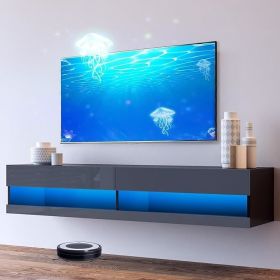 Wall TV Stand Mounted with LED Lights, Floating Entertainment Center, Floating TVs Shelf with Storage Cabinet, Wall TV Stand (Color: Gray black)