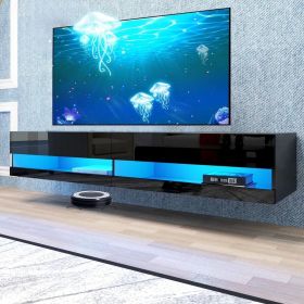 Wall TV Stand Mounted with LED Lights, Floating Entertainment Center, Floating TVs Shelf with Storage Cabinet, Wall TV Stand (Color: Black)